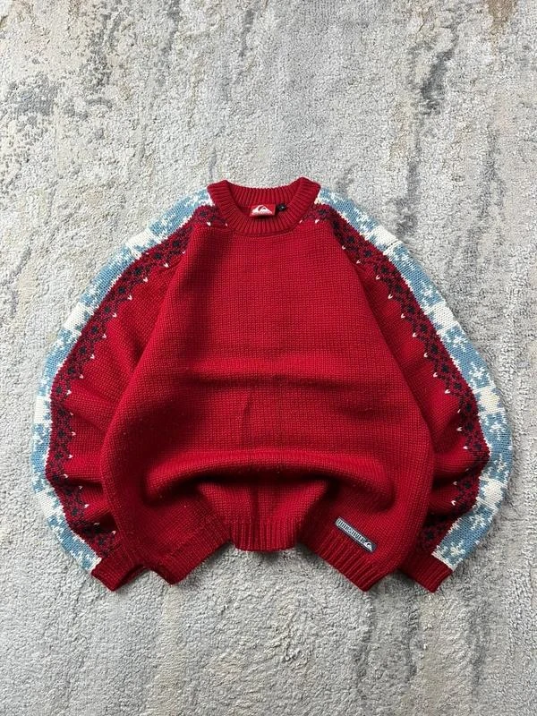 Vintage Quiksilver men’s Red White Crewneck Wool Sweater Size S